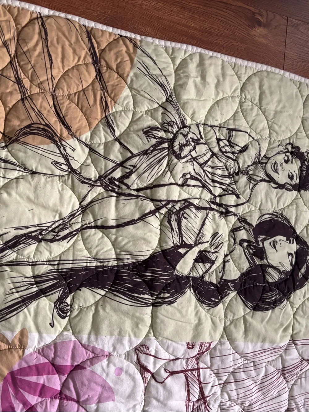 Disney Princess Sketch Quilted Throw in Cream, Pink, Tan